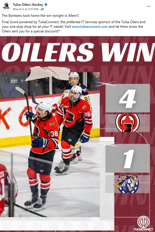 Tulsa Oilers - Facebook Post - 2